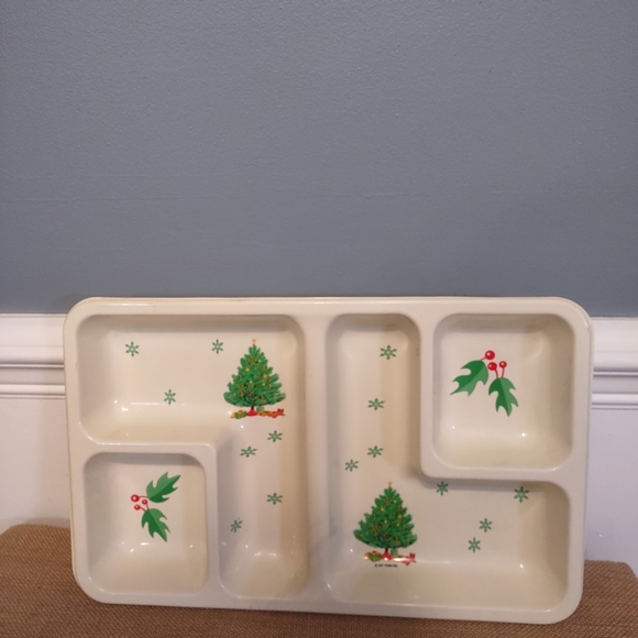Art Form Ind Christmas Tree Chip Dip Rigid Plastic Divided Serving Tray Vintage - Picture 2 of 13